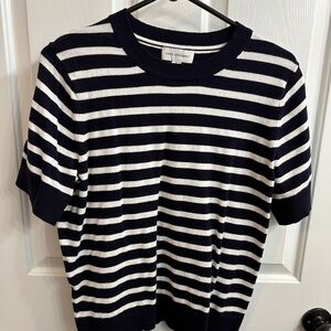 Striped Short Sleeve Sweater - Navy & White